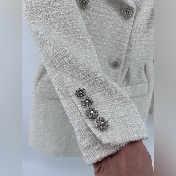 Self-Portrait Cream off white Metallic Boucle Mini Jacket Dress Size UK 10 US 6 - Picture 9 of 16